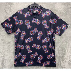 Proud 90‎ Men's Polo Shirt 2XL Black Short Sleeve Golf Unique Pineapple